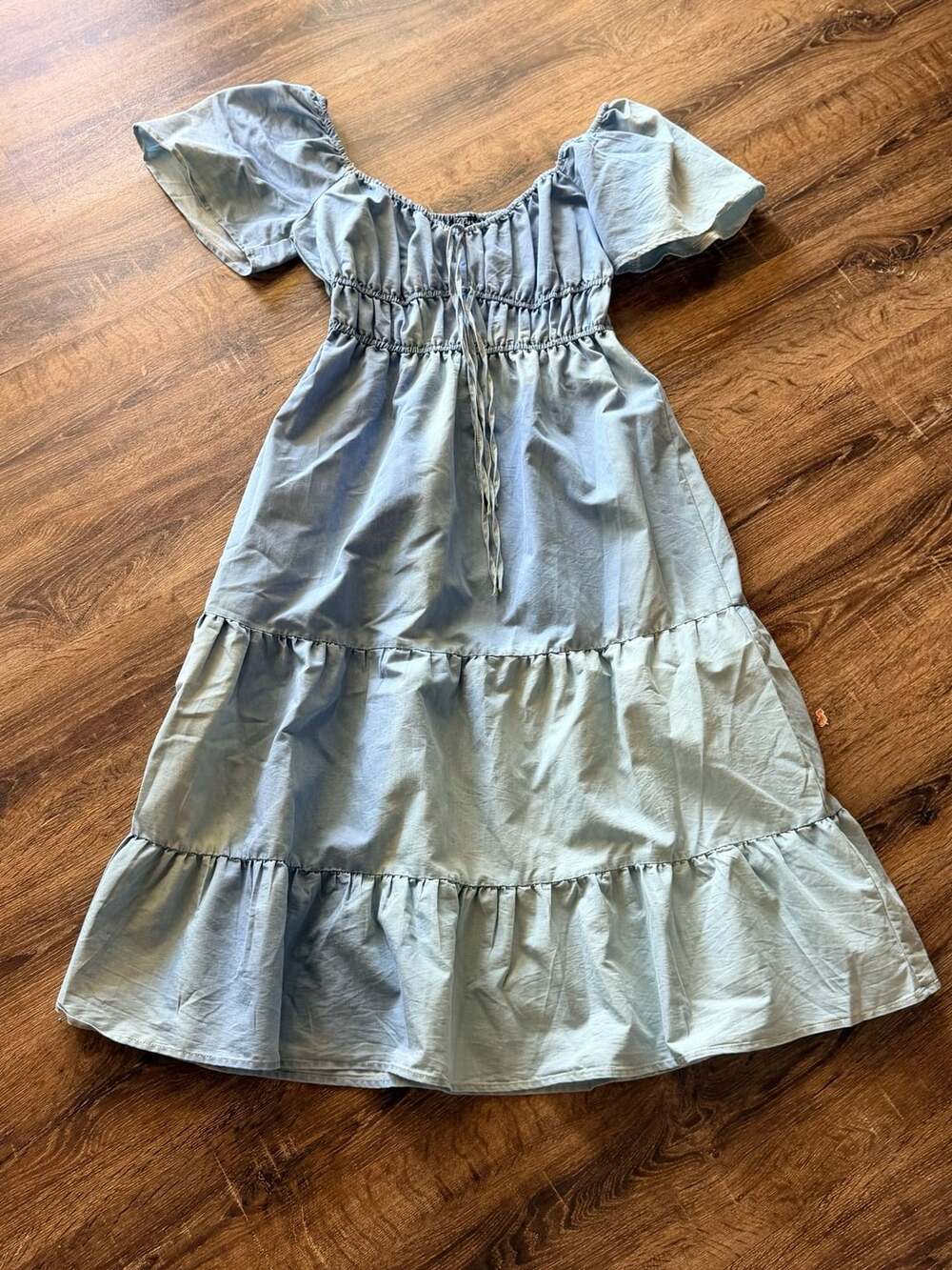 Blush Chambray Dress Size XL Blue Tiered Smocked Puff Sleeve